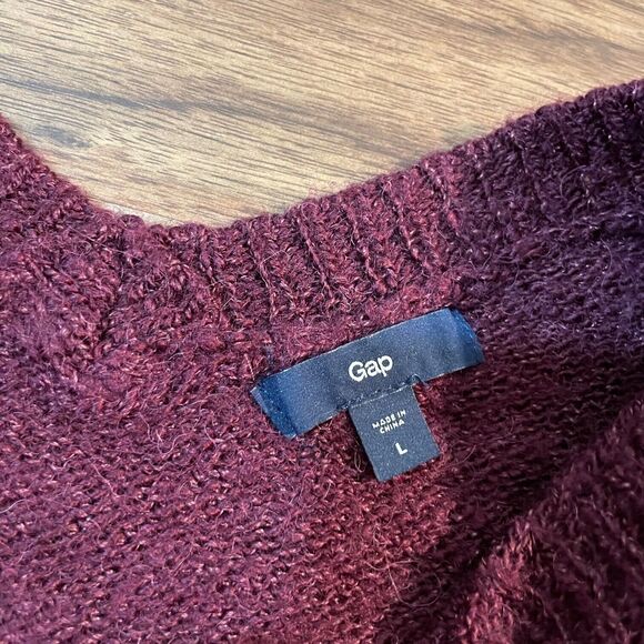 Gap Short Sleeve Wool Sweater Pullover V-Neck Shirt Red Women's Size Large - Picture 3 of 6